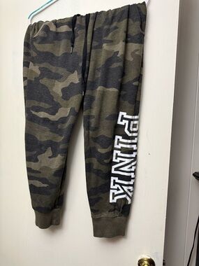 PINK Victoria's Secret Olive & Charcoal Camo Joggers